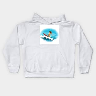 Surfing woman illustration Kids Hoodie